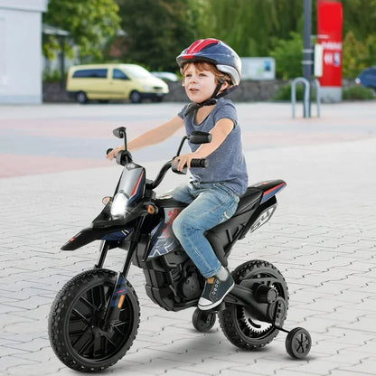 Techvida Kids Motorcycle,12V Licensed Battery Powered Electric Vehicle Dirt Bike w/Training Wheels,Headlight & Music,Spring Suspension,Ride on Motorcycle,Gift for Boys Girls,Blue