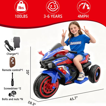 ProToys 12V Kids Motorcycle with Remote Control,Electric Motorbike Ride on Toy,Motorcycle for Kids 3-6 Years Old