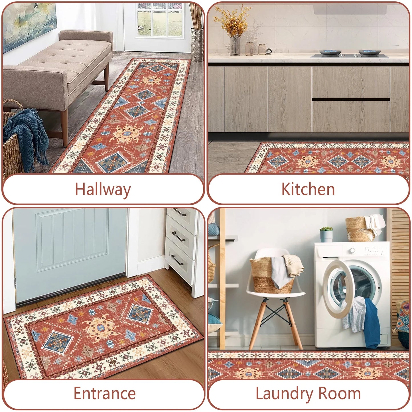 FoxHouse Boho Kitchen Rugs Sets 3 Piece with Runner Non Slip Rugs and Mats Washable Mats for Floor Thick,Floor Mat Carpet Runner Rugs for Hallway Laundry Holiday Decor