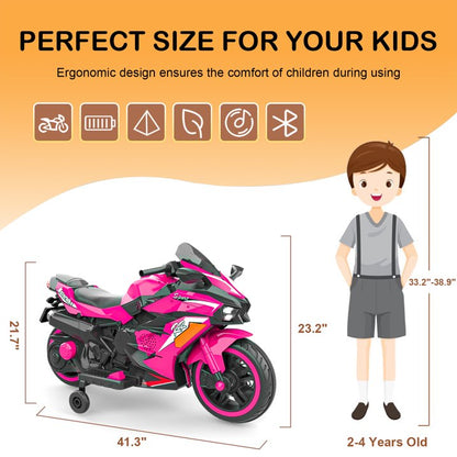 YOMYM 12V Ride on Motorcycle for Kids, Battery Powered 2 Wheels Motorcycle Toy with Bluetooth, Music, Light-