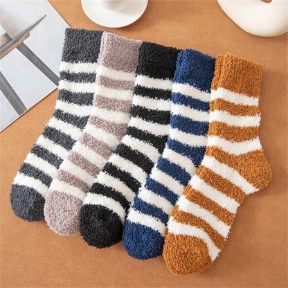 YOMYM 5 Pairs Fuzzy Socks Warm Socks Soft Non Slip Slipper Socks for Womens