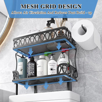 Werseon 2-Tier Over The Toilet Storage Shelf, Bathroom Organizer Over Toilet, Above Toilet Shelf with Toilet Paper Holder, Black