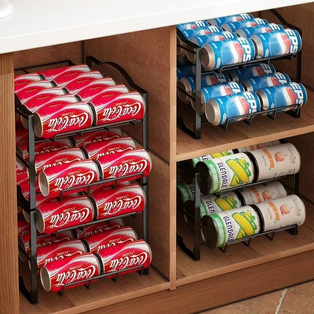WERSEON 2 Tier Metal Can Rack Organizer, Stackable Can Storage Dispenser Holds up to 24 Cans for Kitchen Cabinet or Pantry, Black
