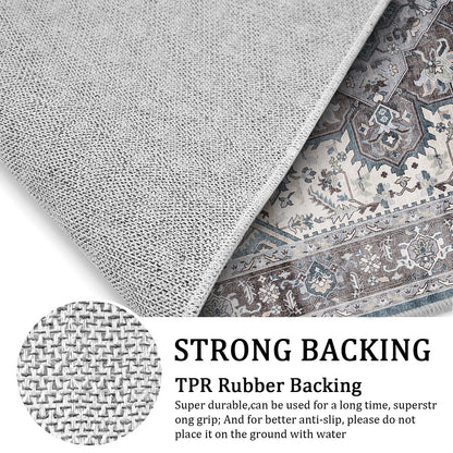 TECHVIDA Kitchen Rugs 3 Piece Set,Non Slip Machine Washable Kitchen Mats,Boho Vintage Abstract Kitchen Carpet for Farmhouse Living Room Hallway