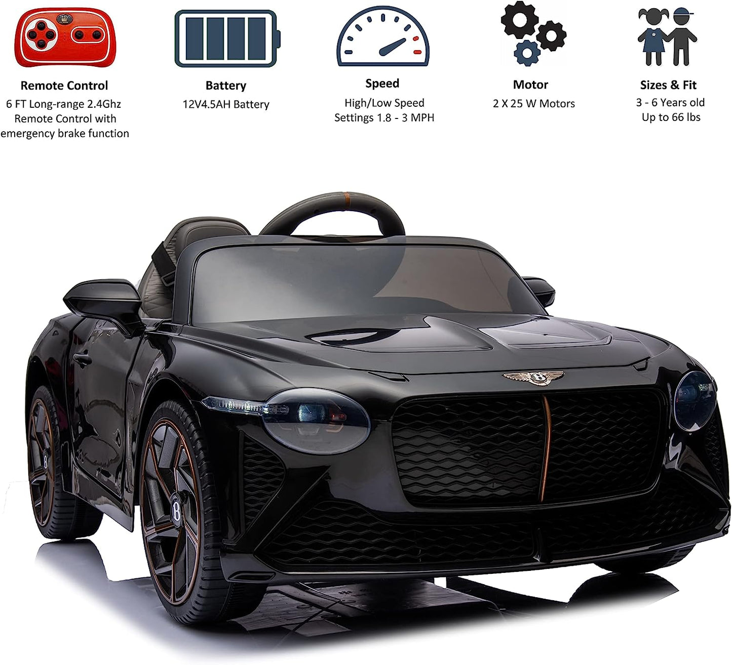 WUBEN Licensed Bentley Mulsanne 12v Electric Car for Kids Battery Powered Ride on Toys with 2.4G Remote Control Age 3-6