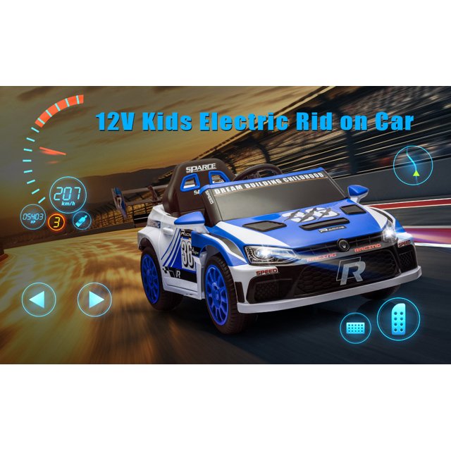12V Kids Ride on Car Kids Electric Vehicle Toy, Battery Powered Toy Car w/Remote Control, 2 Speed, Bluetooth, LED Light, Ride On Race Toy, Blue