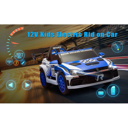 12V Kids Ride on Car Kids Electric Vehicle Toy, Battery Powered Toy Car w/Remote Control, 2 Speed, Bluetooth, LED Light, Ride On Race Toy, Blue