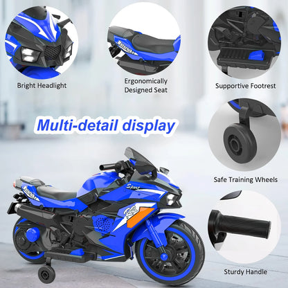 Zogymoz Kids Ride on Motorcycle, Kids Motorcycle for 3-6 Years, 12V Electric Motorcycle with Light Wheel & Bluetooth Music-Blue