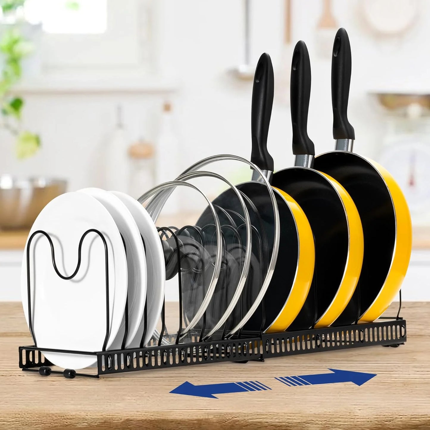 Werseon 2 Pack Expandable Pot Lid Rack Organizer, Pans Organizer Rack, Pots and Pans Organizer Rack Cookware Set Organizer