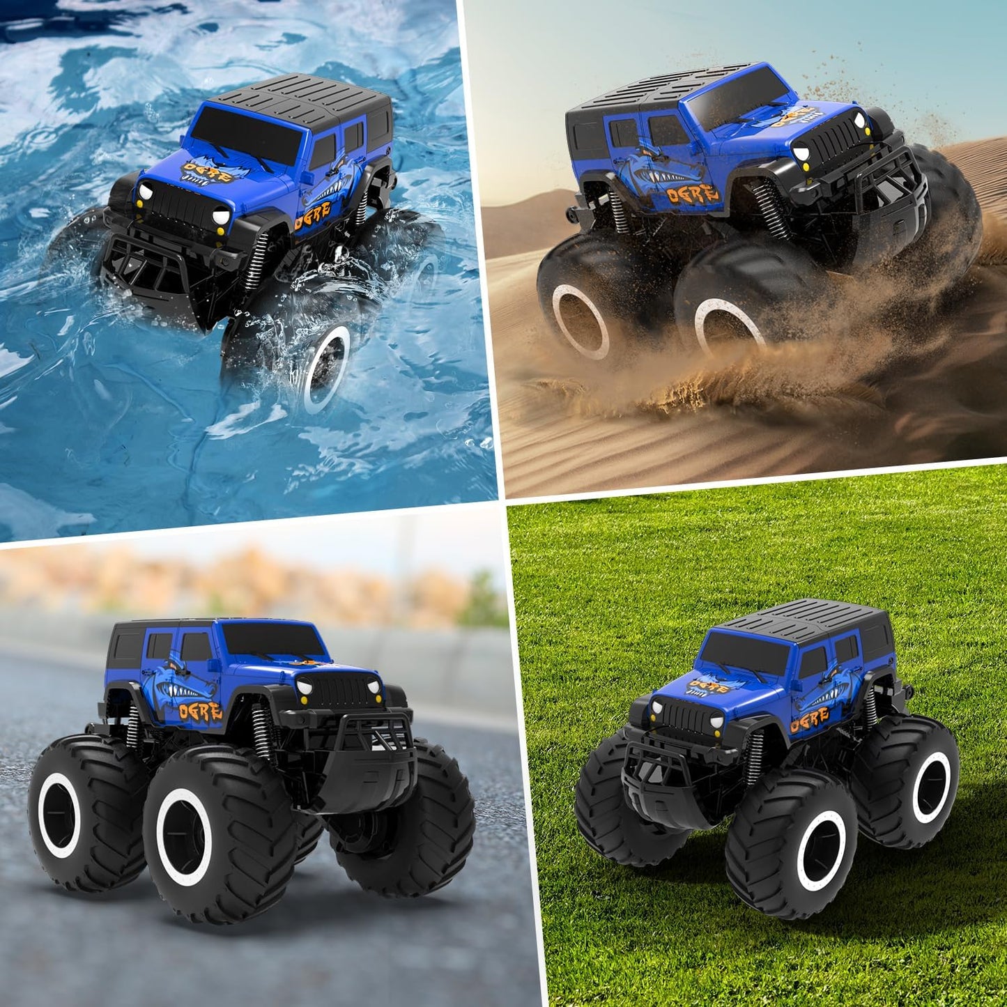 Remote Control Car Toys for Boys 2.4GHz 1:16 All Terrain Off-Road RC Car Waterproof RC Monster Truck Kids Pool Toys Remote Control Boat Gifts for Kids Boys