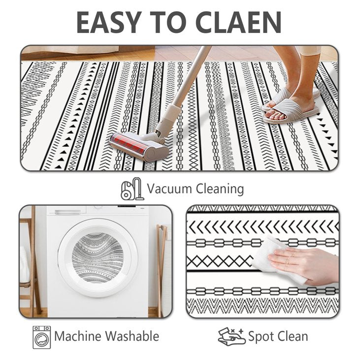 FoxHouse 5x7 Area Rugs for Living Room, Ultra Soft Boho Moroccan Washable Carpet, Neutral Non-Slip Backing Dining Room Rugs, Low Pile Carpet for Bedroom Home Office,Black