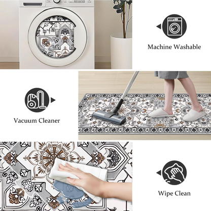 TECHVIDA Kitchen Rug Set 3 Piece,Non Slip Machine Washable Kitchen Mats,Boho Farmhouse Hallway Doormat for Home Decor