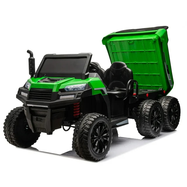 HNH 24V 2 Seater Ride on Car with Remote Control, Ride on Dump Truck with Dump Bed,Electric Car for Kids with 6 Wheels, Ride on UTV with LED Lights, Bluetooth