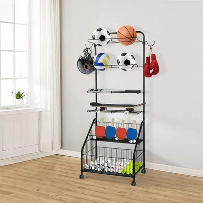 Techvida Garage Sports Equipment Organizer Ball Storage Rack with Baskets and Hooks, Teen