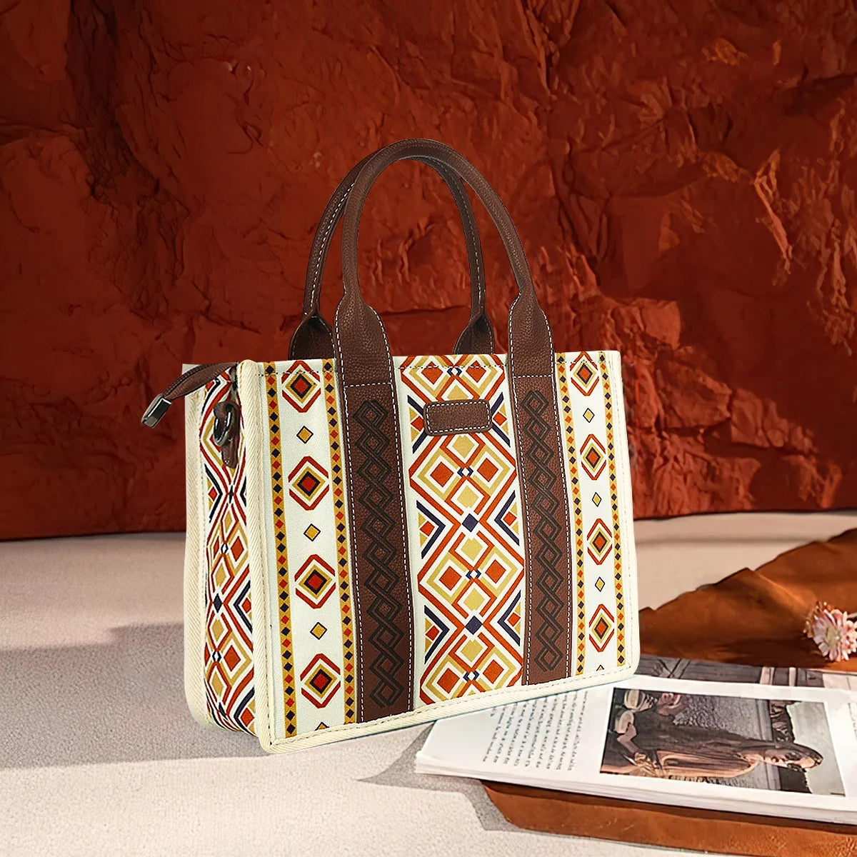 HONGLONG Handbag for Women,Vintage Print Women's Shoulder Bags Purse,Ladies Travel Tote Bags Boho Style-Warm yellow