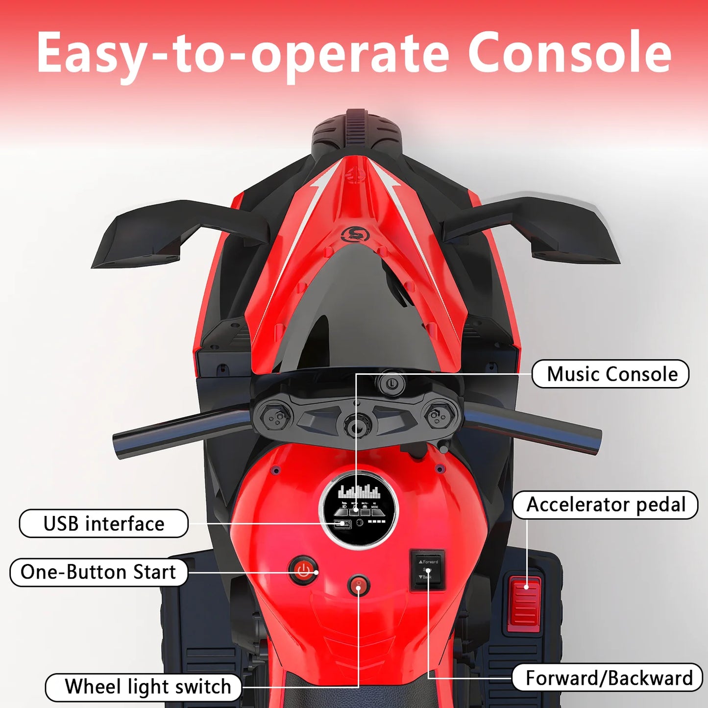 HNH 12V Kids Motorcycle, Electric Dirt Bike, 3 Wheel Powered Ride ons Toys with LED Lights, Bluetooth Music