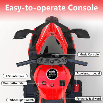 HNH 12V Kids Motorcycle, Electric Dirt Bike, 3 Wheel Powered Ride ons Toys with LED Lights, Bluetooth Music