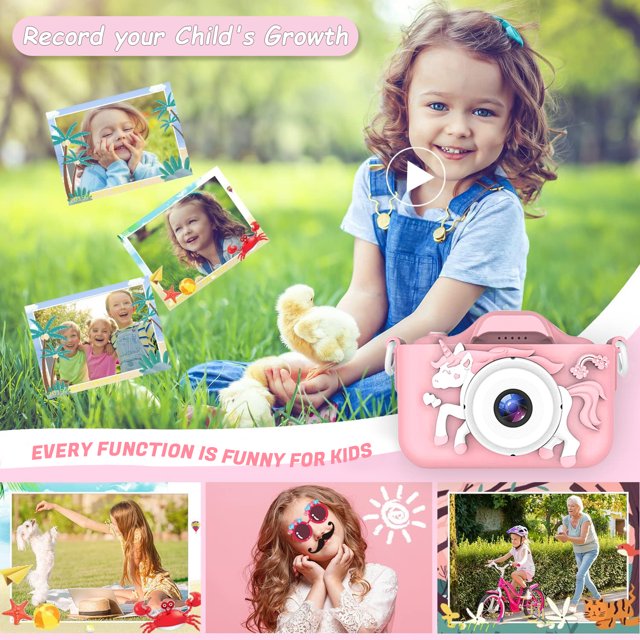 HNH Kid Camera for Girl Age 3-8 with 64GB,Pink Digital Camera with Three Games,Kids Toys for Girls