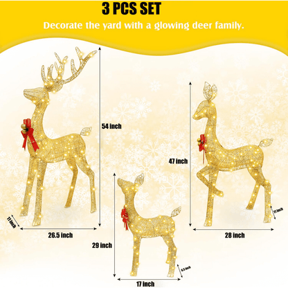 5ft 3-Piece Lighted Christmas Deer Family Set, Large Outdoor Yard Reindeer Holiday Decoration,Lighted Deer Set for Indoor Decor