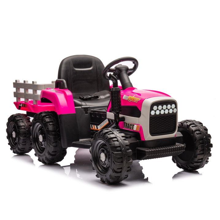 HNH 24V Ride on Toy,Kids Ride On Tractor with Trailer & Remote,Electric Car Toy with Bluetooth