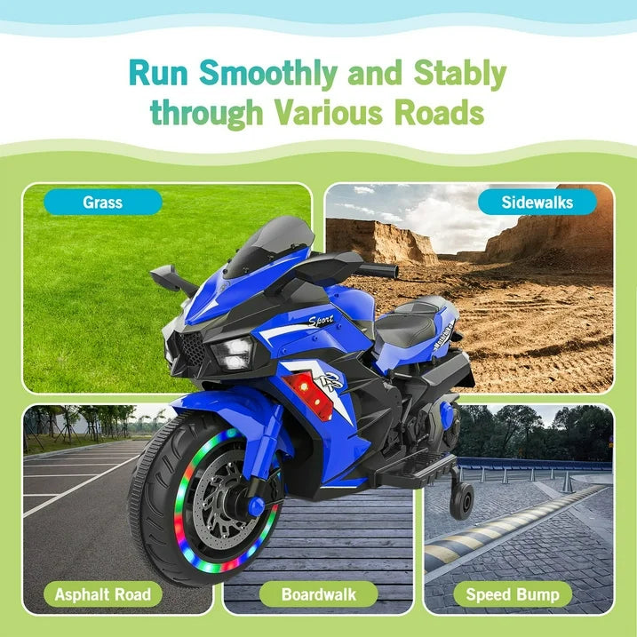 Cheelom Kids Motorcycle,12V Ride on Motorcycle Kids Toys, Children Electric Motorcycle with Hand Racing, PU Seat, Blue