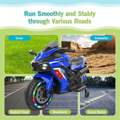 Cheelom Kids Motorcycle,12V Ride on Motorcycle Kids Toys, Children Electric Motorcycle with Hand Racing, PU Seat, Blue