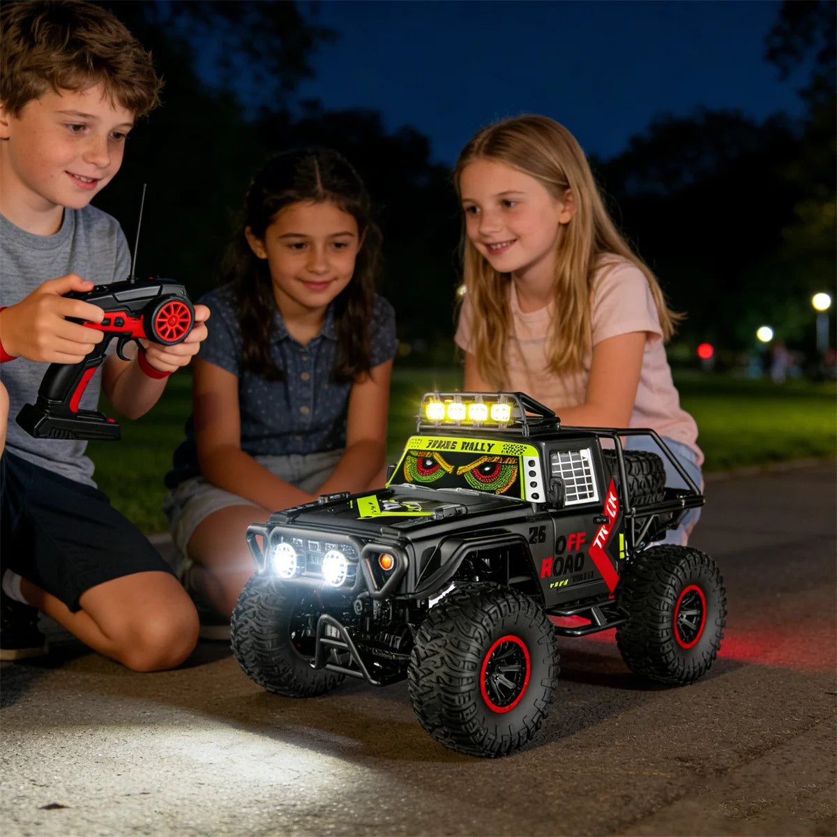 HNH 1:10 Scale 4WD Remote Control Car for Kids, 2.4GH Rc Car Off Road Monster Truck with LED Light, 2 Batteries, 25KM/H