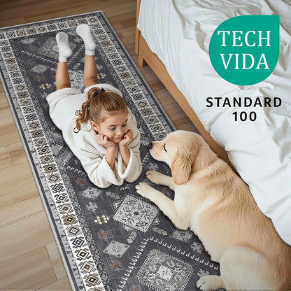 TECHVIDA 2'x6' Hallway Runner Rug Boho,Non Slip Machine Washable Rugs for Hallway Kitchen,Dark Grey