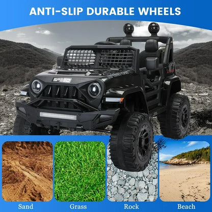 12V Kids Electric Ride On Car with Remote Control, 3 Speeds Powered Kids Truck Car with LED Lights, USB, MP3