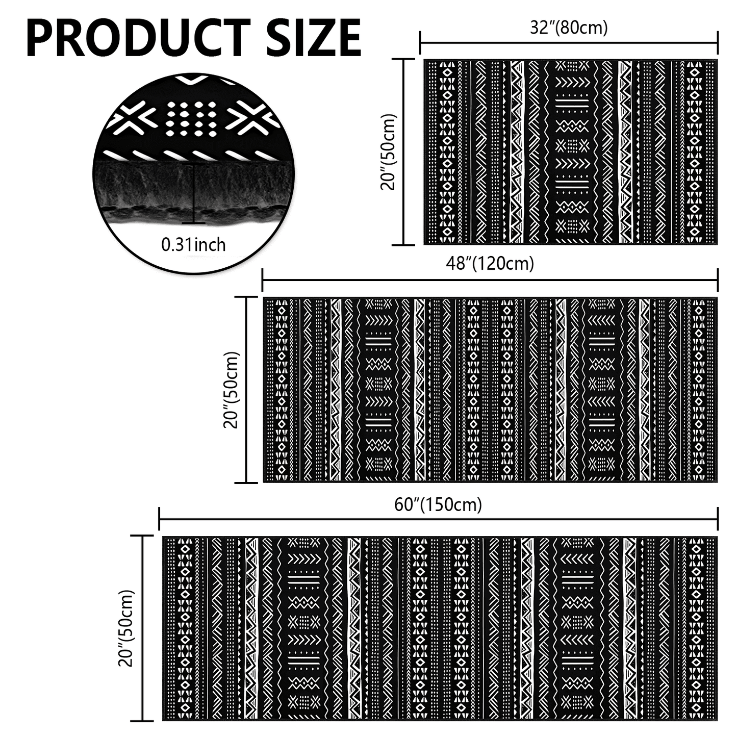 TECHVIDA Kitchen Rug Set 3 Piece,Non Slip Machine Washable Kitchen Mats,Boho Farmhouse Hallway Doormat for Home Decor