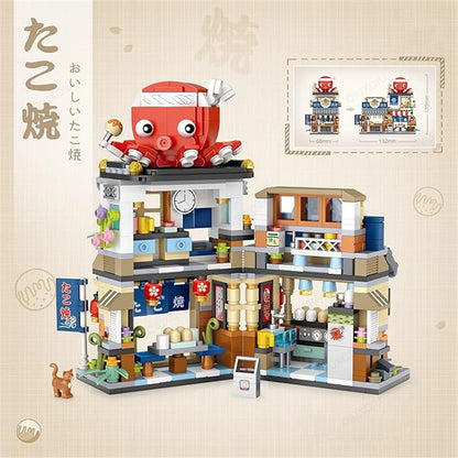 ZOGYMOZ 722 Pcs Mini DIY Building Blocks, Japanese Street View Takoyaki Shop Building Toy Kit,Mini Particle Construction Building Toy for Kid Girl Boy Age 8-16+