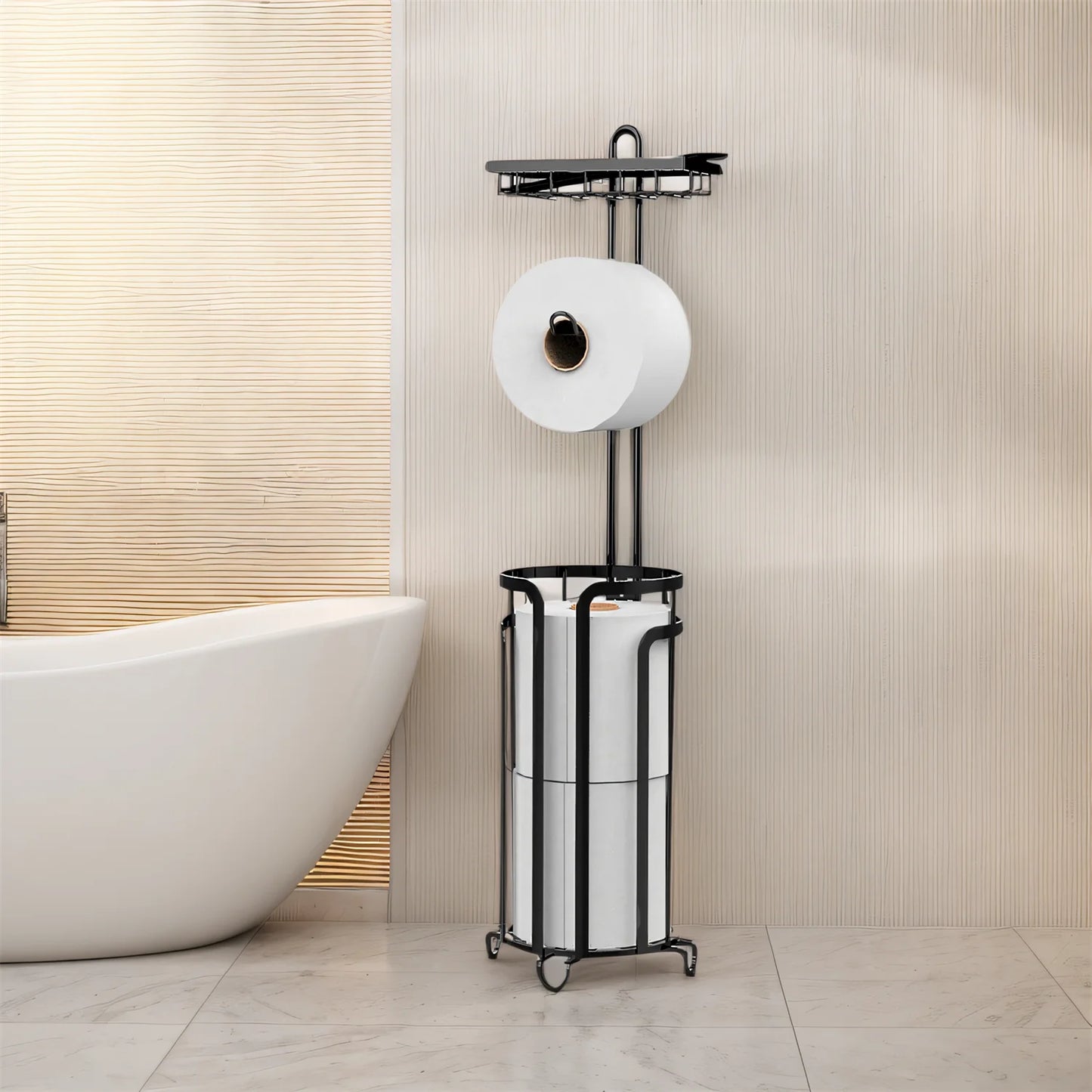 Techvida Tissue Paper Roll Stand, Bathroom Toilet Paper Storage Holder, Floor Standing Toilet Paper Dispenser, Clearance
