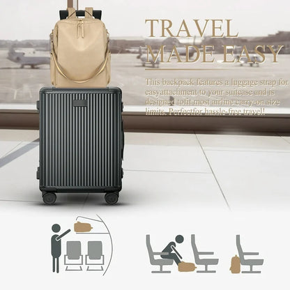 HONGLONG PU Leather Backpack for Women Fashion Multipurpose Design Convertible Backpack Purse Large Shoulder Bag Travel Bag Beige