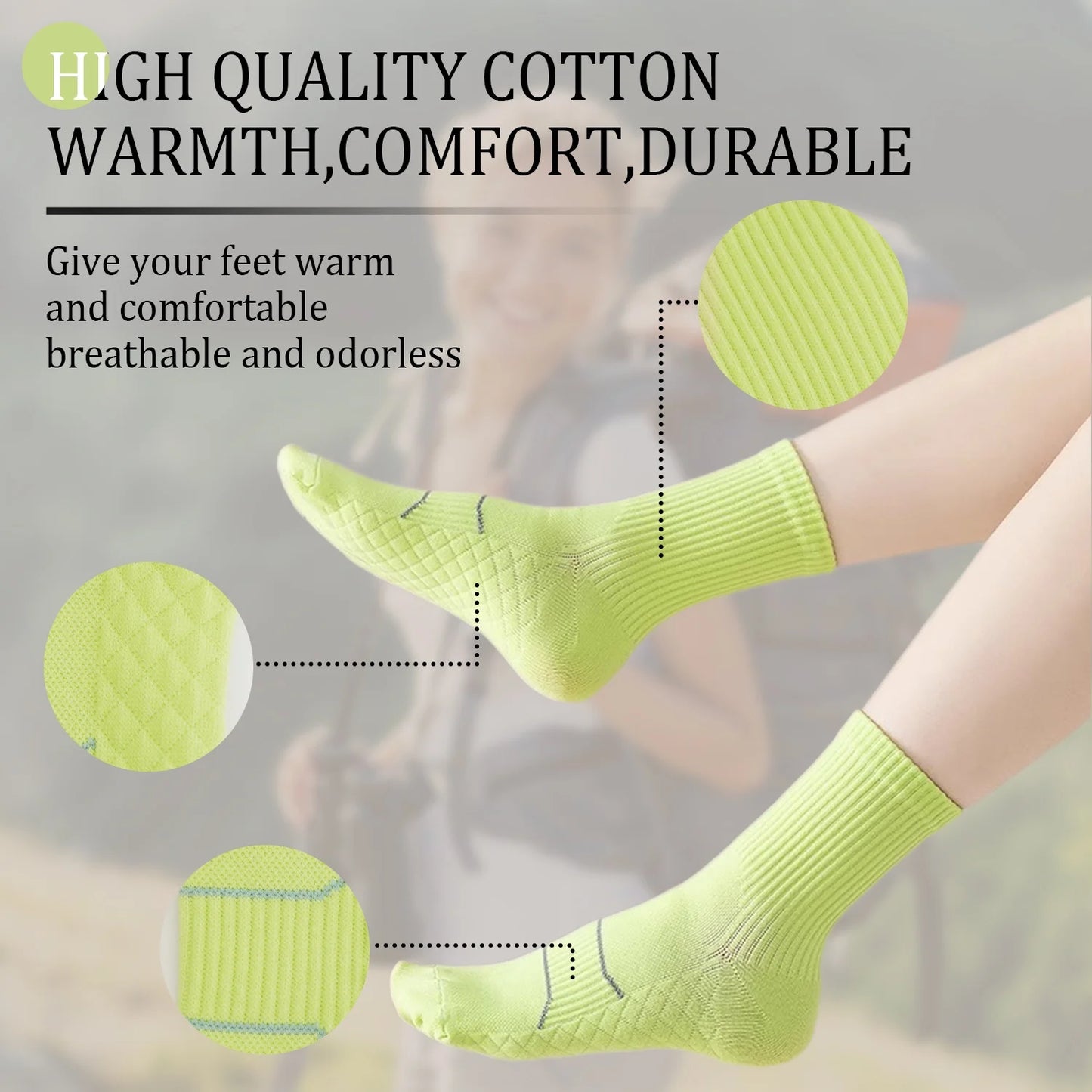 YOMYM Womens Crew Cushioned Cotton Wicking Hiking Athletic Running Socks 7 Pairs