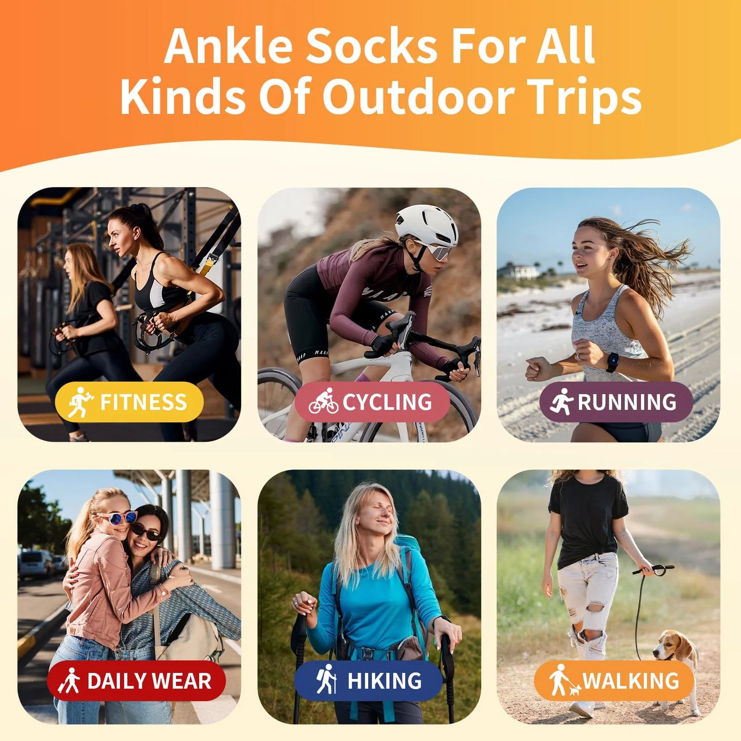YOMYM 6 Pairs Ankle Running Hiking Socks Compression Thick Cushion Socks for Women