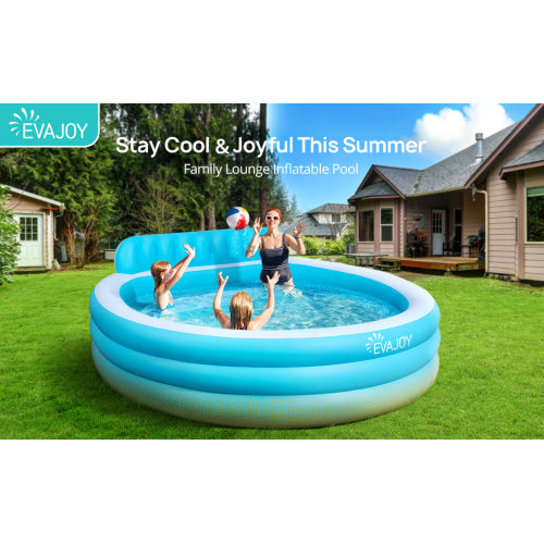 EVAJOY Full-Sized Inflatable Pool Above Ground Swimming Pool with Bench 88.5'' x 85'' x 20'' Inflatable Pool for All Ages with Backrest, Ideal for Outdoor Garden Family