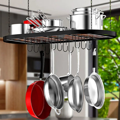 WERSEON Ceiling Mount Hanging Pot Rack, Pot Hanger Pots and Pans Organizer, Heavy Duty Cooking Hanger with 12 Hooks