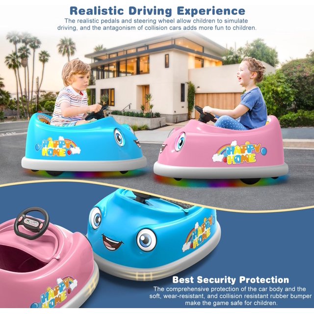 WUBEN 12V Battery Powered Bumper Car for Kids with Remote Control Ride on Push Car for Child with Dinner Plate, Rocking Horse Mode