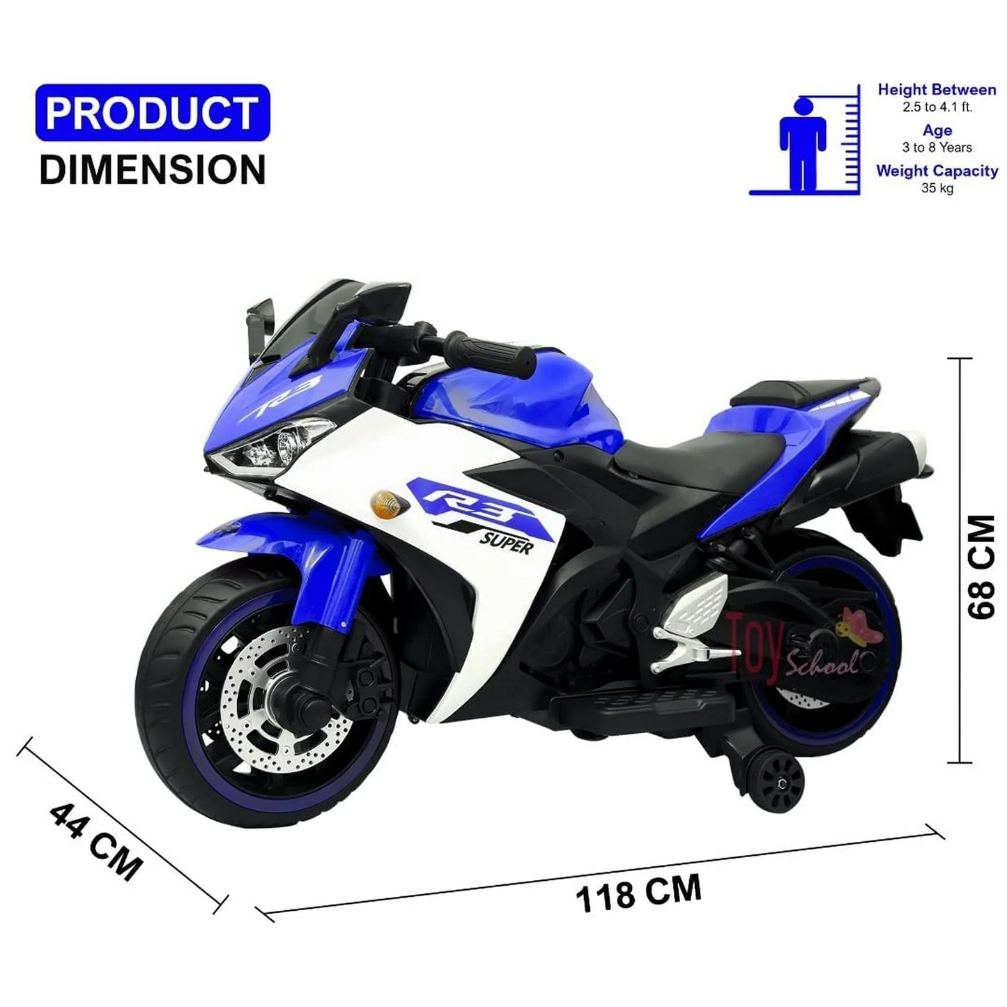 Kids Motorcycle Ride On Toy, 2 Seats Battery Powered Ride On Bike, Electric Motorcycle for Kids Ages 3-8 Years, 4Mph Max, Christmas Toy Gifts,Blue