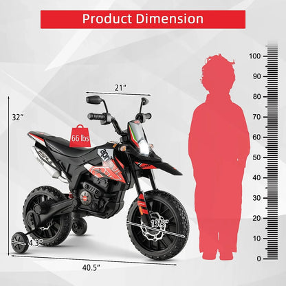 12V Kids Motorcycle, Licensed Aprilia Electric Motorcycle Ride On Toy w/Training Wheels, Spring Suspension, LED Lights, Sounds & Music, Battery Powered Dirt Bike for Boys & Girls, Red