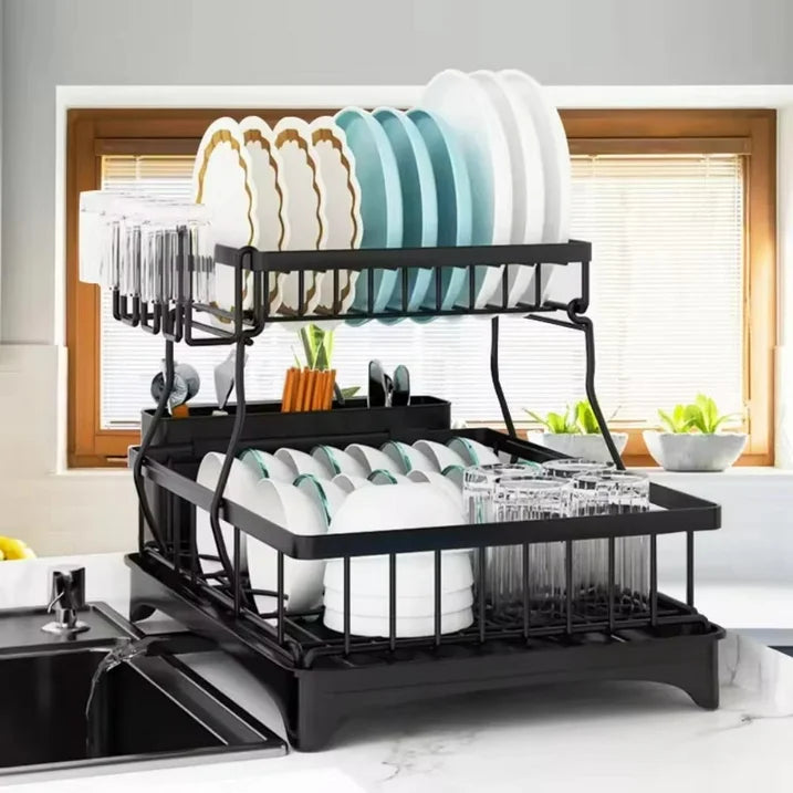 WERSEON Dish Racks for Kitchen Counter, Stainless Steel Kitchen Dish Drying Rack with Drainboard, Detachable Dish Drainers with Utensil Holders