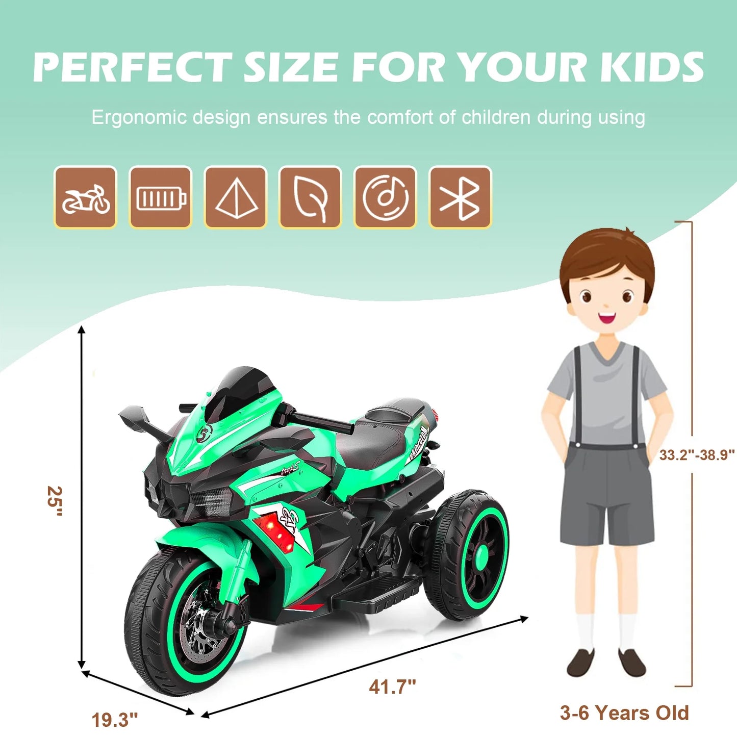 Techvida 12V Kids Ride on Motorcycle, Electric Trike Motorcycle for Boys Girls, LED Lights, Foot Pedal, Kids On Motorcycle for Boys Girls
