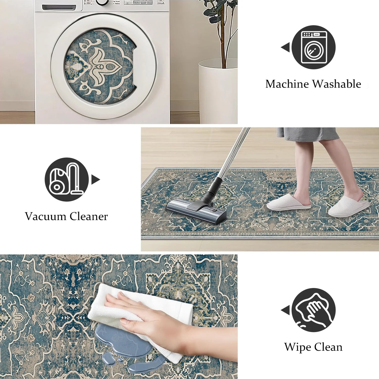 TECHVIDA Kitchen Rugs 4 Piece Set,Non Slip Machine Washable Kitchen Mats,Boho Vintage Abstract Kitchen Carpet for Farmhouse Living Room Hallway