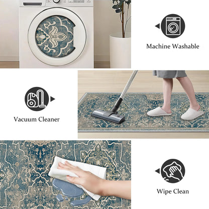 TECHVIDA Kitchen Rugs 4 Piece Set,Non Slip Machine Washable Kitchen Mats,Boho Vintage Abstract Kitchen Carpet for Farmhouse Living Room Hallway