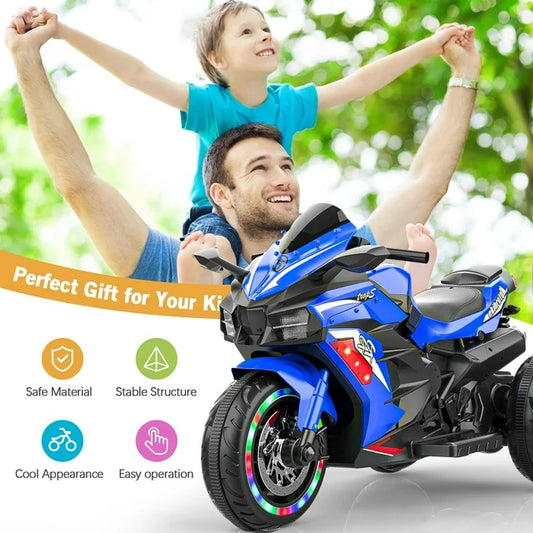 YOMYM 12V Kids Motorcycle Riding Toy with LED and Music Kids motorcycle 3 Wheels for Children Boys & Girls