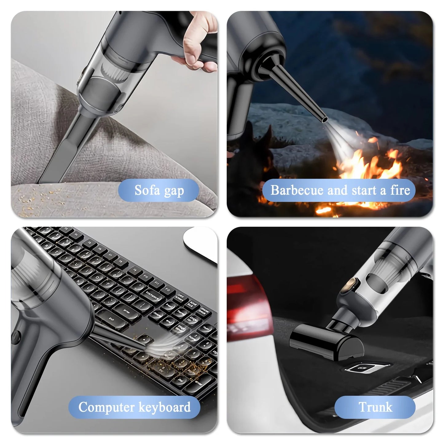 Bangben Car Vacuum Cleaner, Portable Cordless Vacuum Cleaner, Multifunctional Suction and Blow, with 5 Nozzles, Gray
