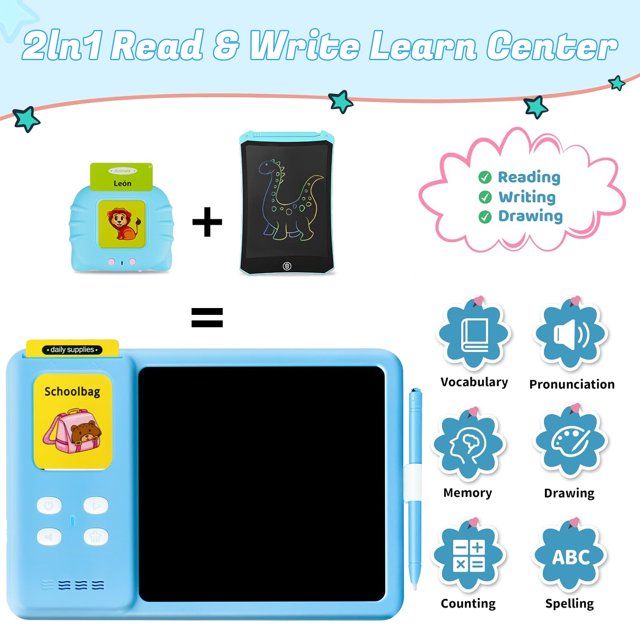 HNH 2 in 1 Talking Flash Cards with Drawing Tablet 224 Sight Words,Learning Educational Toys,Preschool Montessori Toys Birthday Gift for Kids Ages 1-7