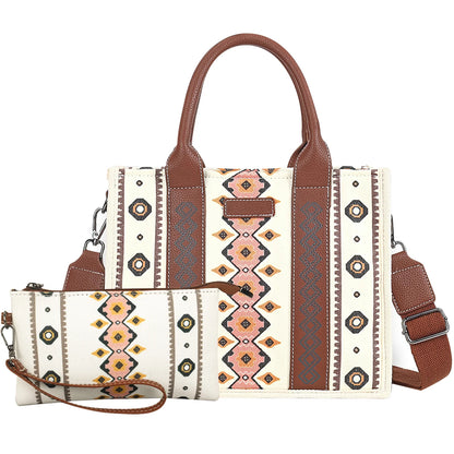 HONGLONG 2Pcs Women's Purse Handbag, Shoulder Bag Set Work Bag for Ladies,Boho Style Tote Bags-Beige
