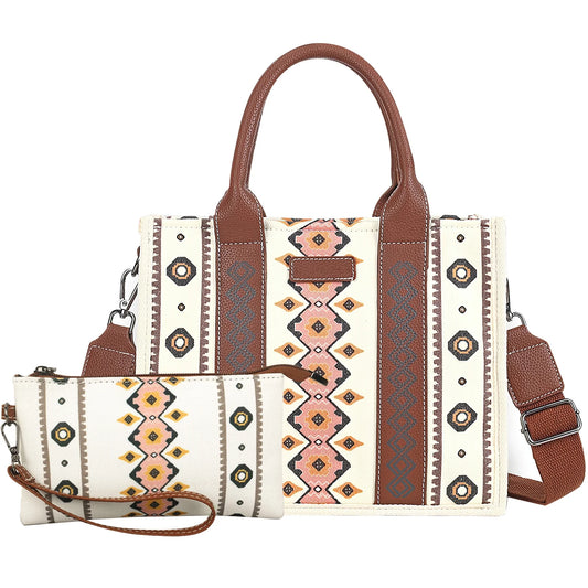 HONGLONG 2Pcs Women's Purse Handbag, Shoulder Bag Set Work Bag for Ladies,Boho Style Tote Bags-Beige