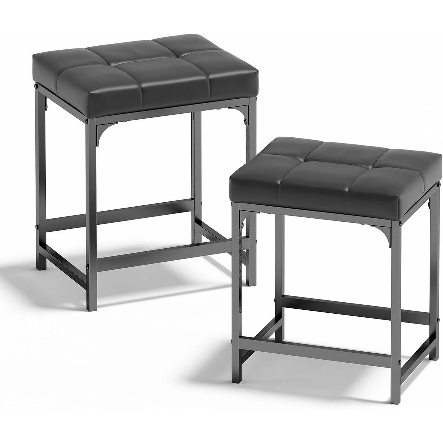 Cheelom Bar Stools,Modern Counter Height, 18 inch Kitchen Bar Stools with Metal Base, PU Leather Saddle Seats for Kitchen Island Bedroom，2Pack Black